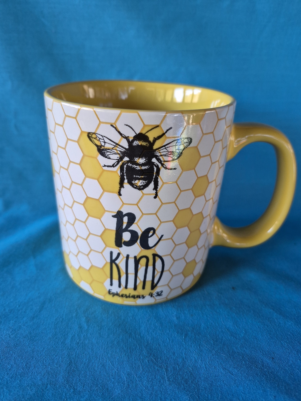 Honey Bee Kind Yellow Mug Coffee Tea Cocoa Stoneware Ephesians 4:32 Kitchen